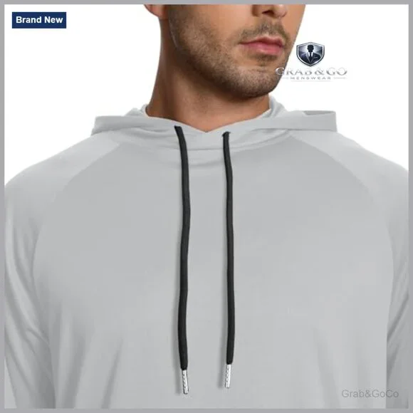 Men's Long Sleeve Hooded Athletic Shirt UPF Sun Protection Lightweight